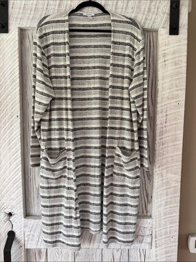 Nine West Gray & White Striped Open-Front Cardigan